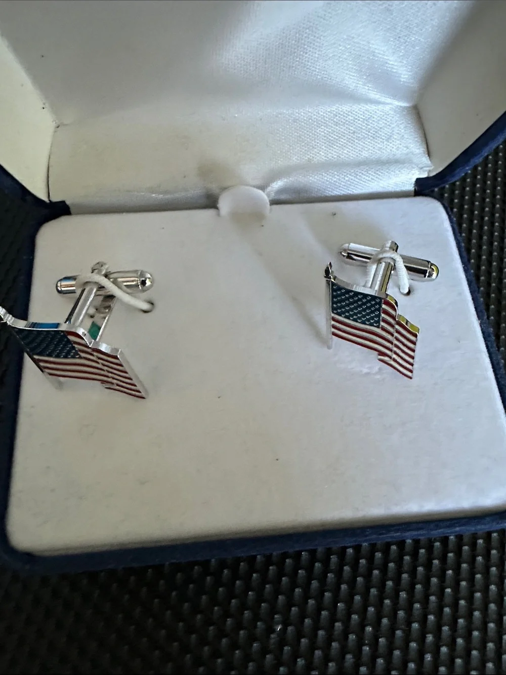 American Flag Enamel Cufflinks - Silver Tone